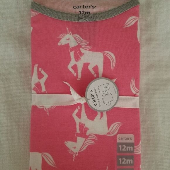 Carter’s Girls Pajama Set Pink Unicorn Print Size 12 Months 2-Piece Sleepwear - Picture 1 of 2